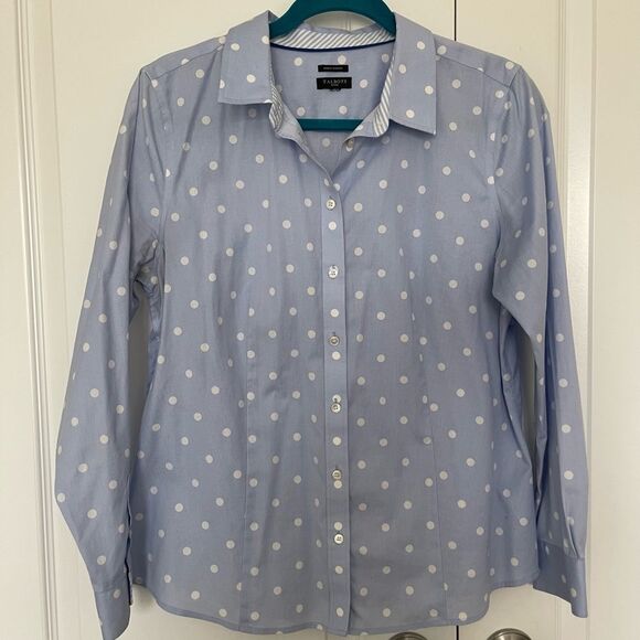 Talbots Tops - Talbots Blue Polka Dot Wrinkle Resistant Cotton Button Down Shirt Size Medium